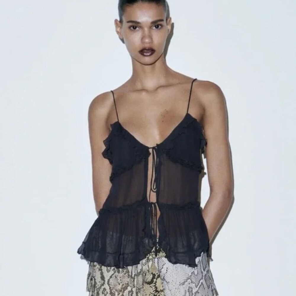 Zara Ruffled Semi-Sheer Top